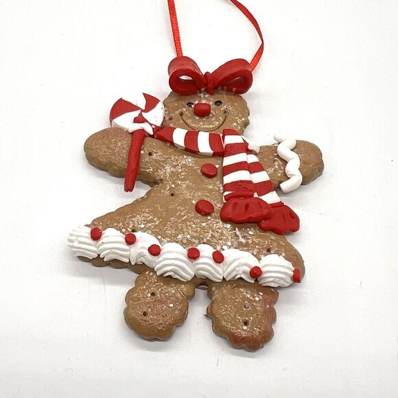 Gingerbread Man Girl Christmas Ornament Lot 6 Clay Dough Flat Kurt Adler Decor - Picture 8 of 13